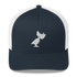 front of navy six panel Low Crown Embroidered Windansea Pelican Trucker Cap.